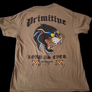 Primitive Skateboarding Tan Tattoo Flash Art Graphic Tee - Size Medium